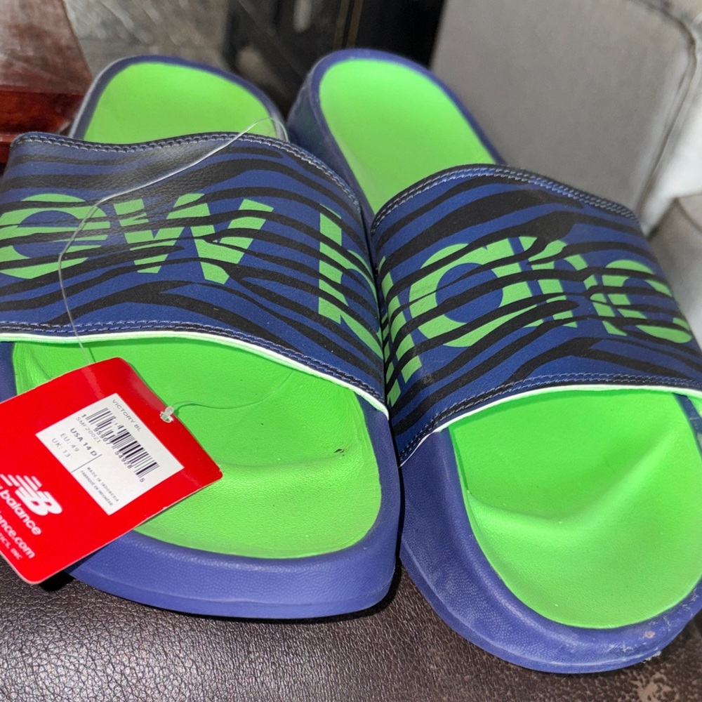 New Balance Vibrant Blue and Green Slides Mens 14